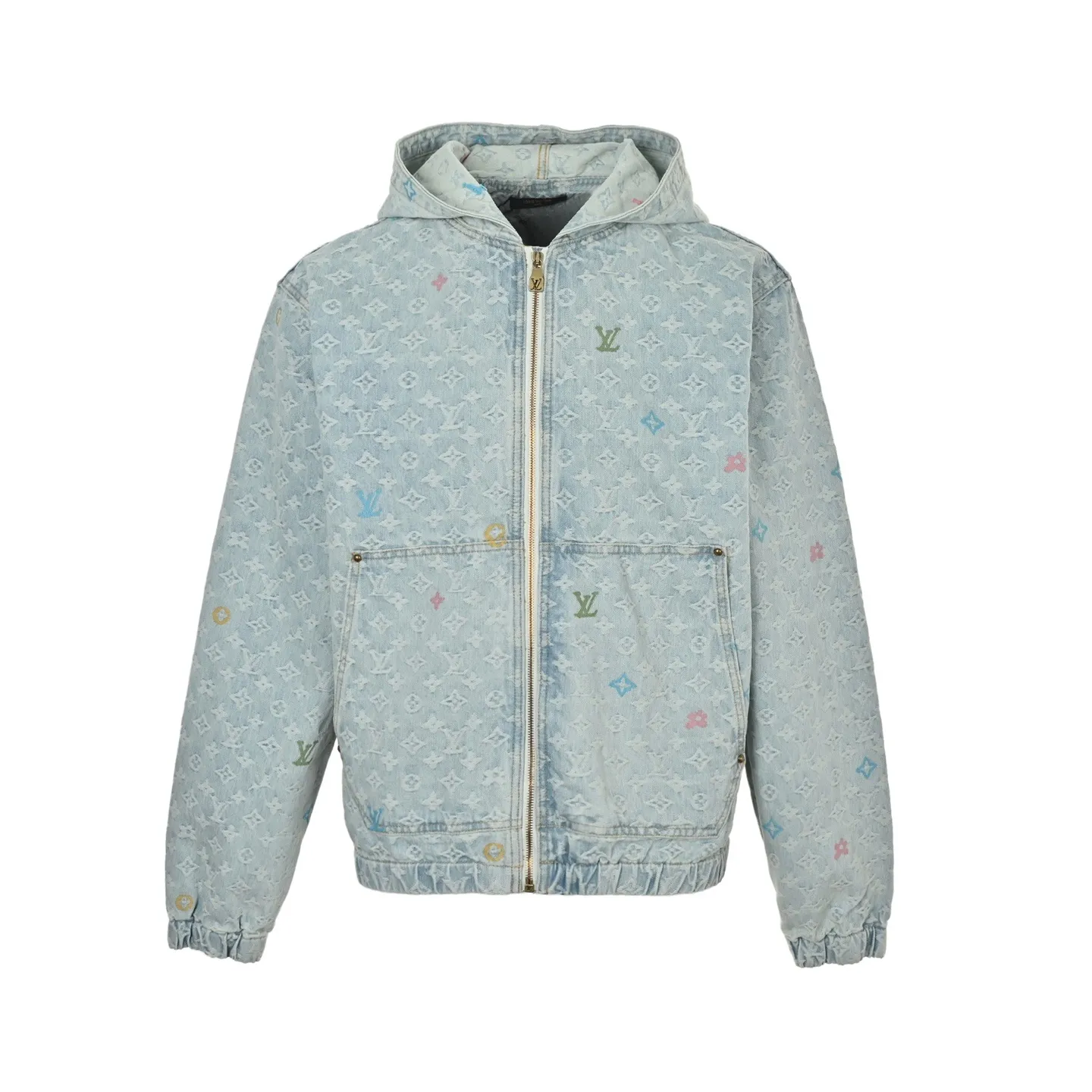 Louis Vuitton/Louis Vuitton 25Fw old flower jacquard embroidered zipper hooded denim jacket